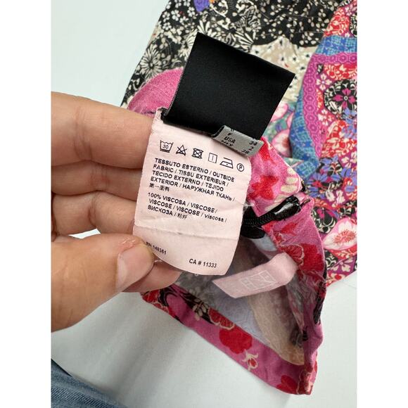 Pinko‎ Skirt Womens 2 Pink Bibidi Gonna Pink Printed Crepe Patchwork Floral - Picture 7 of 12